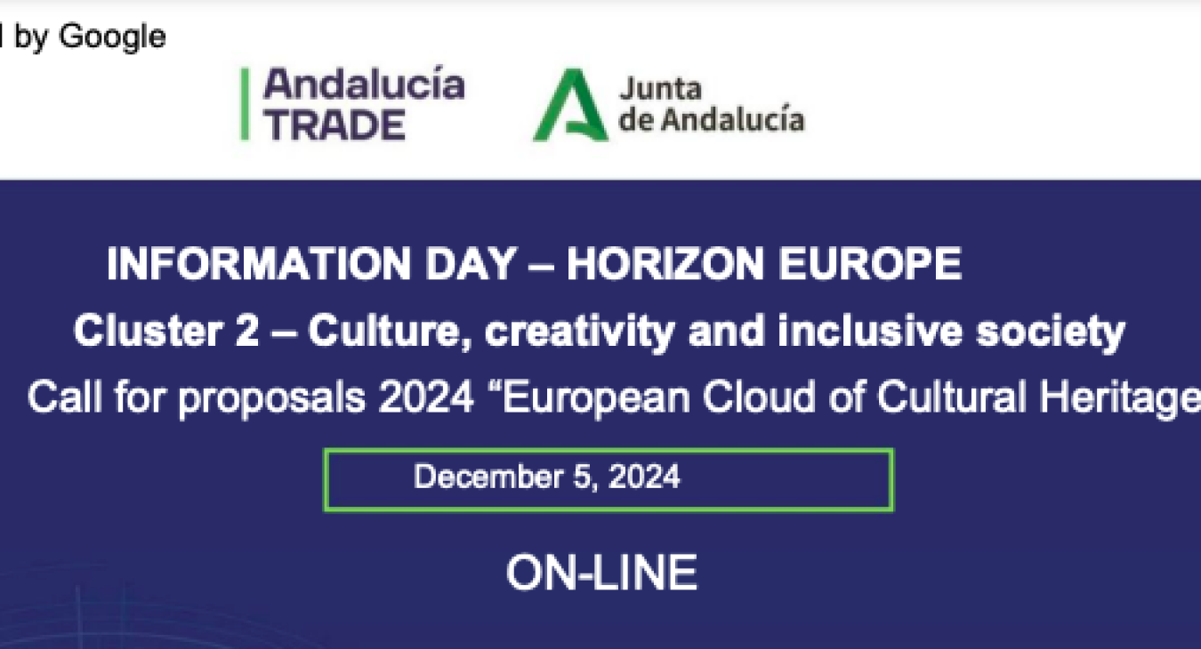 Blue and white banner image with details of Horizon Information Day due to be held 5 Dec 2024 online.