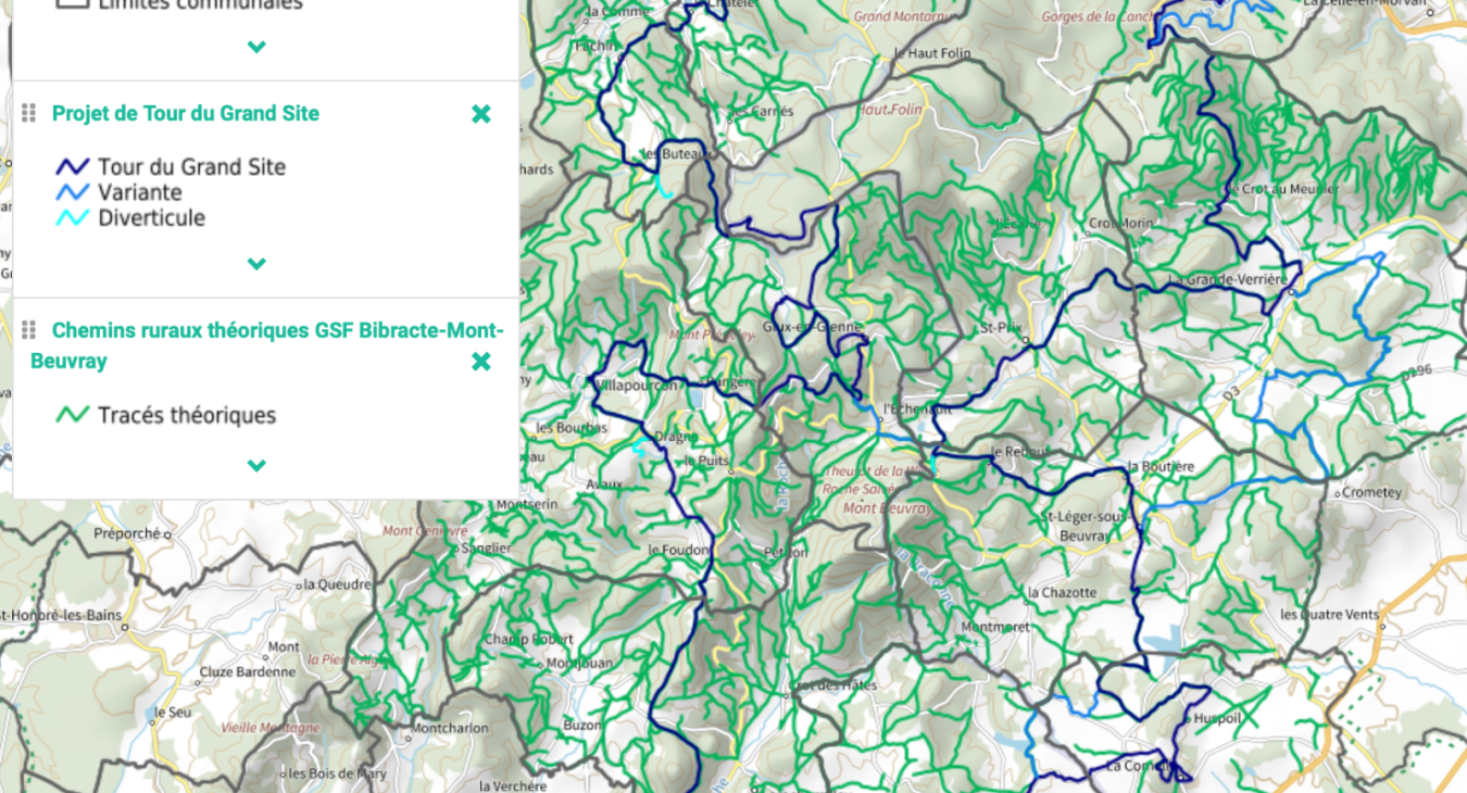 Map of the rural path of the Grand Site de France de Bibracte-Morvan des Sommets